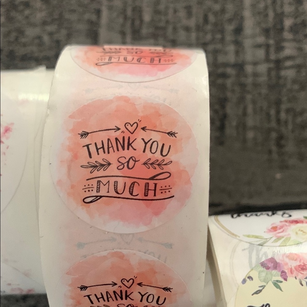 4 Rolls/ 500 Ea Thank You Stickers Set. 2 -2in size, 2 -1in size. - Picture 4 of 5